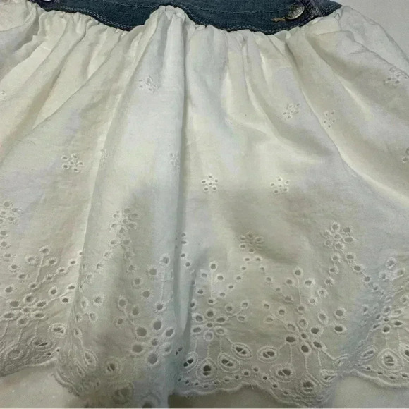 Oshkosh Overall Dress 5T Toddler Denim White Eyelet Cotton Romper - Picture 7 of 9